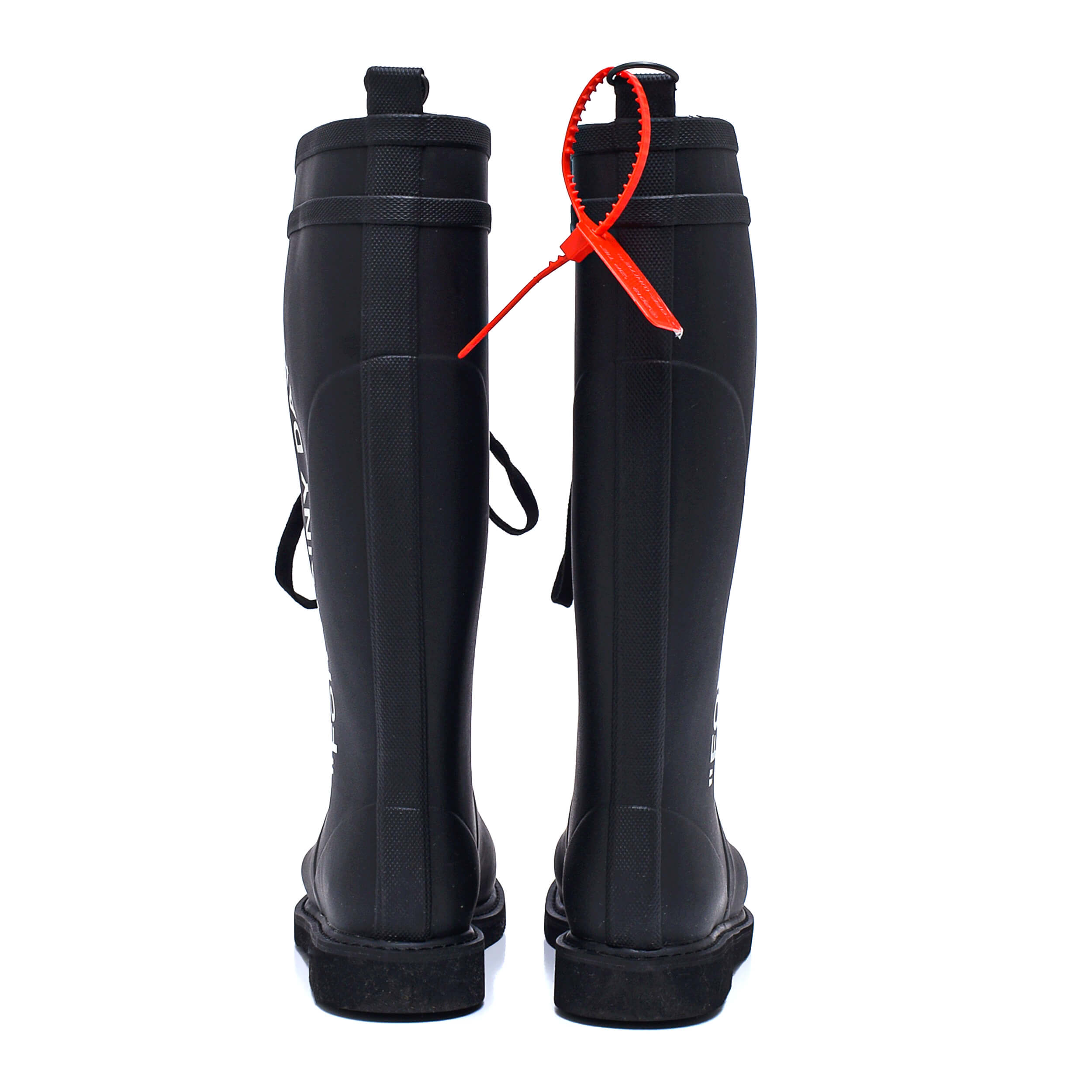 Off White- Black Zip Tie Tag Rain Boots